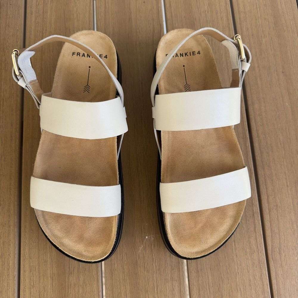 FRANKIE4 Hunter Women’s Size 10 Off White Leather Comfort Sandals Ankle Strap